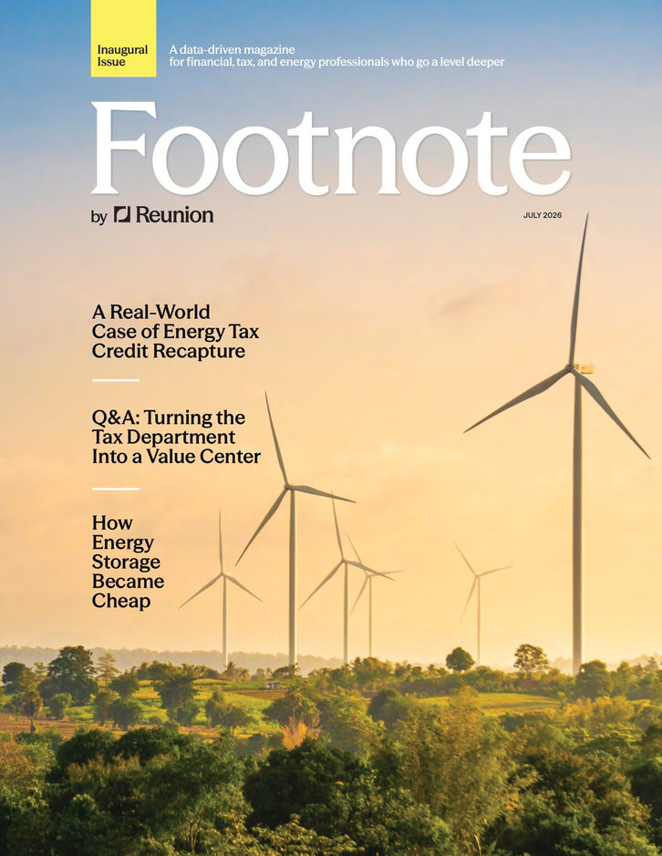 Footnote, Inaugural Issue, July 2026 — cover: a wind farm at sunrise