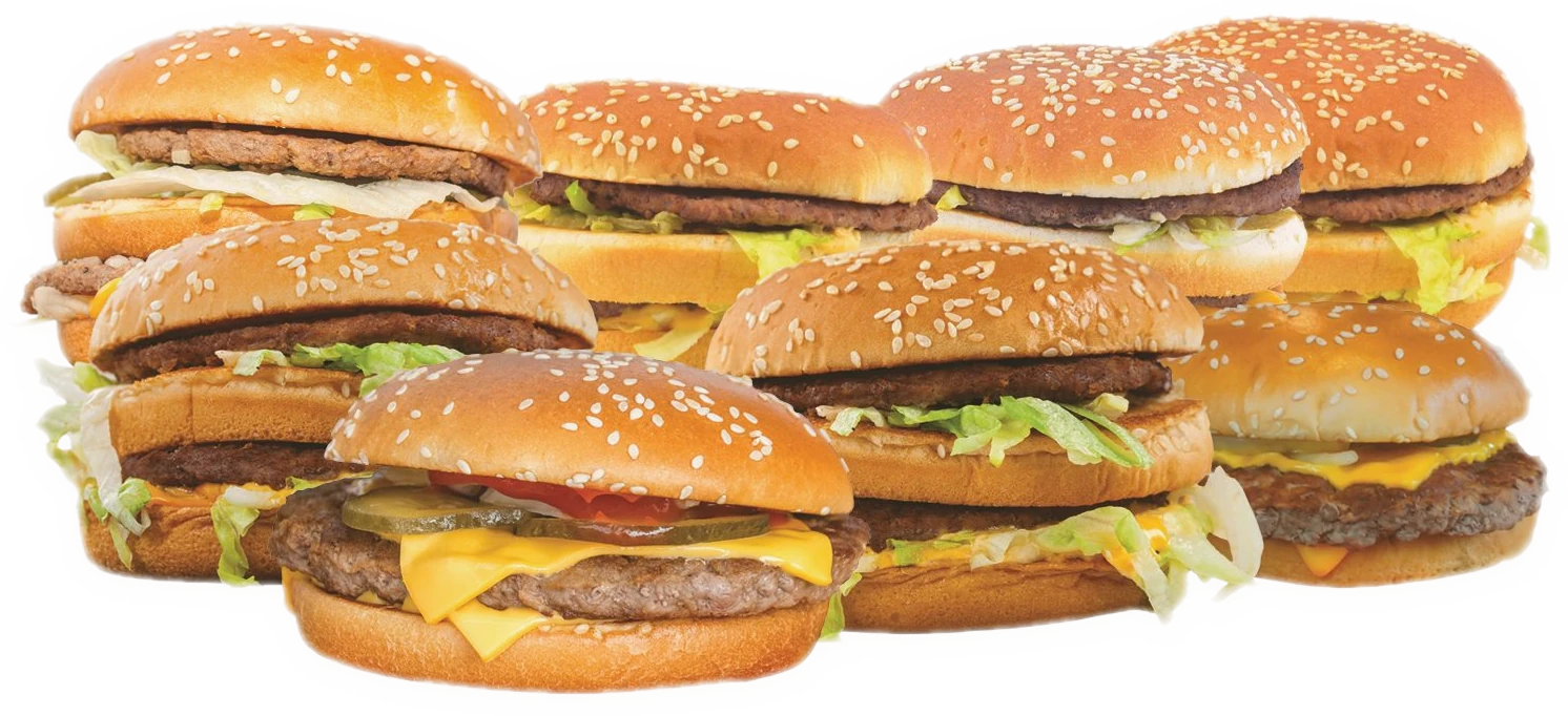 A stack of assorted hamburgers
